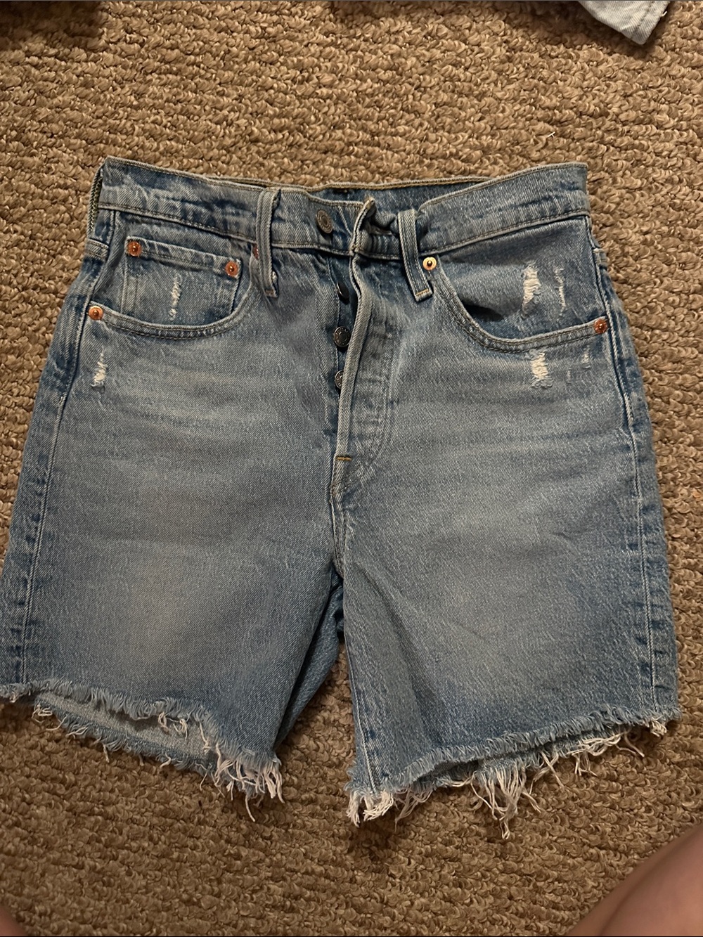 Levi's Light Blue Distressed Denim Jean Shorts 501’s